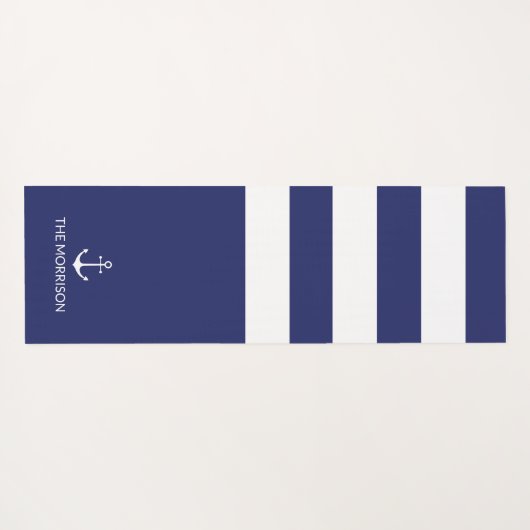 ネイビ航海のーブルホワイトストライプボート名いかり ヨガマット (裏面(横))