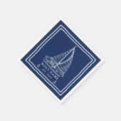 ネイビ航海のーブルホワイトセーリングボートいかりボート名 スタンダードカクテルナプキン (角)