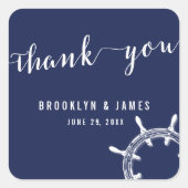 ネイビ航海のーブルーありがとう結婚式用シール スクエアシール (正面)