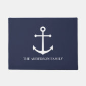 ネイビ航海のーブルーいかりとカスタム家族の名前 ドアマット (正面)