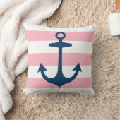 ネイビ航海のーブルーいかりとピンクストライプ色 クッション (ブランケット)
