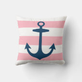 ネイビ航海のーブルーいかりとピンクストライプ色 クッション (裏面)