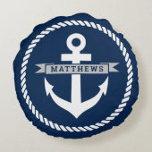ネイビ航海のーブルーいかりとロープのファミリ名 ラウンドクッション (裏面)