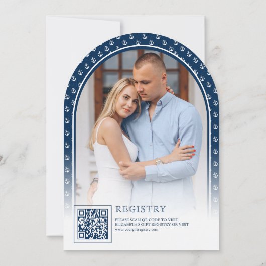 ネイビ航海のーブルーいかりアーチブライダルシャワー 招待状 (裏面)