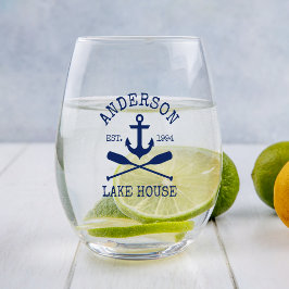 ネイビ航海のーブルーいかりオアーズファミリーレイクハウス ステムなしワイングラス