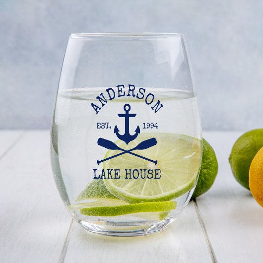 ネイビ航海のーブルーいかりオアーズファミリーレイクハウス ステムなしワイングラス