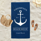 ネイビ航海のーブルーいかりカスタムバケーションホーム ビーチタオル