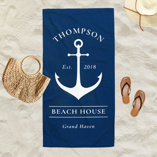 ネイビ航海のーブルーいかりカスタムバケーションホーム ビーチタオル