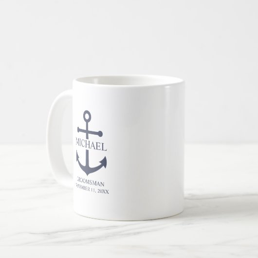 ネイビ航海のーブルーいかりグパーソナライズされたロンプンズ コーヒーマグカップ (正面左)