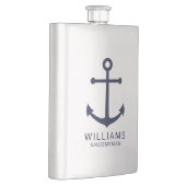 ネイビ航海のーブルーいかりグパーソナライズされたロンプンズ フラスク (右)