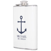 ネイビ航海のーブルーいかりグパーソナライズされたロンプンズ フラスク (左)