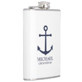 ネイビ航海のーブルーいかりグパーソナライズされたロンプンズ フラスク (右)