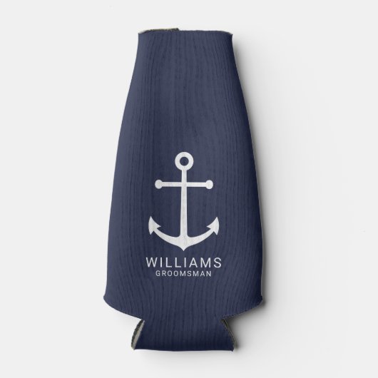 ネイビ航海のーブルーいかりグパーソナライズされたロンプンズ ボトルクーラー (正面)