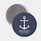 ネイビ航海のーブルーいかりグパーソナライズされたロンプンズ マグネット (正面/裏面)