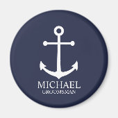 ネイビ航海のーブルーいかりグパーソナライズされたロンプンズ マグネット (正面)