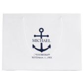 ネイビ航海のーブルーいかりグパーソナライズされたロンプンズ ラージペーパーバッグ (正面)