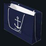 ネイビ航海のーブルーいかりグパーソナライズされたロンプンズ ラージペーパーバッグ<br><div class="desc">Groomsmen航海の Giftこのデザインは白いいかりとgroomsmanの名前を特集しパーソナライズされた、ネイビーの青い背景に白いクラシックセリフのフォントスタイルでタイトルを付ける。また、花婿介添人、花嫁の父親のためにも最適。</div>