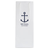 ネイビ航海のーブルーいかりグパーソナライズされたロンプンズ ワインギフトバッグ (正面)