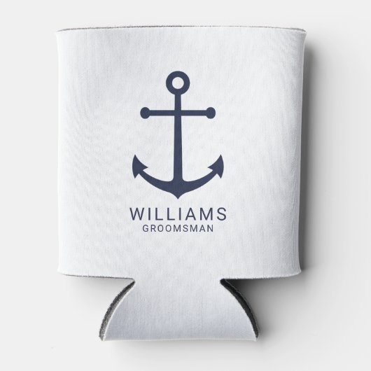 ネイビ航海のーブルーいかりグパーソナライズされたロンプンズ 缶クーラー (正面)