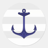 ネイビ航海のーブルーいかりグレーホワイトストライプズ ラウンドシール (正面)