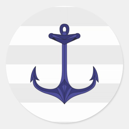 ネイビ航海のーブルーいかりグレーホワイトストライプズ ラウンドシール (正面)