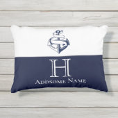 ネイビ航海のーブルーいかりコースタルアモノグラムのチェ アウトドアクッション (正面)