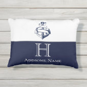 ネイビ航海のーブルーいかりコースタルアモノグラムのチェ アウトドアクッション (裏面)