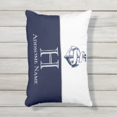 ネイビ航海のーブルーいかりコースタルアモノグラムのチェ アウトドアクッション (正面(縦))