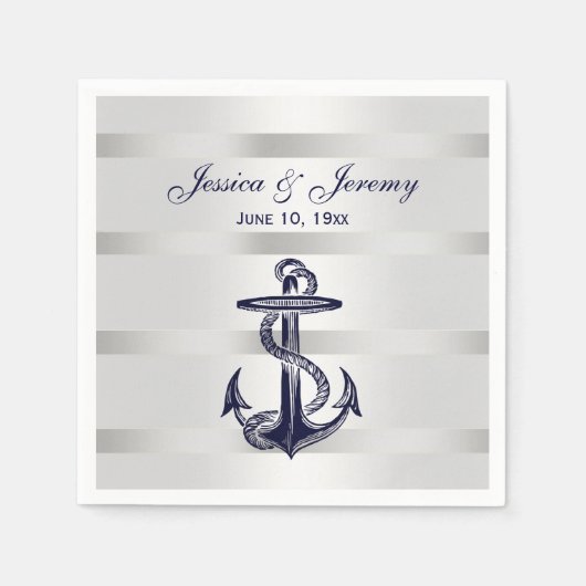 ネイビ航海のーブルーいかりシルバーウェイト結婚ズ スタンダードカクテルナプキン (正面)