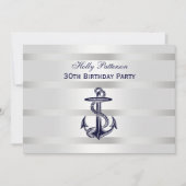ネイビ航海のーブルーいかりシルバーウェイトBG H誕生日 招待状 (正面)