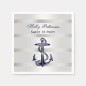 ネイビ航海のーブルーいかりシルバーウェイトBG Vスイート16 スタンダードカクテルナプキン (正面)