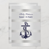 ネイビ航海のーブルーいかりシルバーウェイトBG Vスイート16 招待状 (正面/裏面)