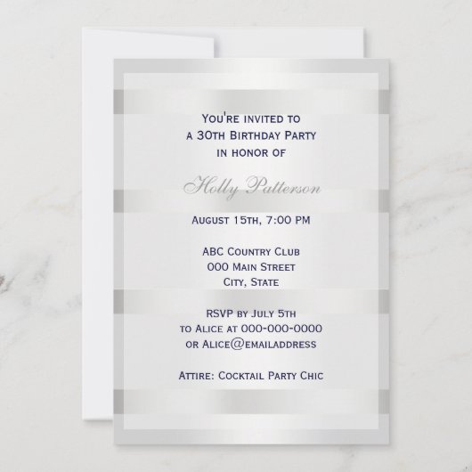 ネイビ航海のーブルーいかりシルバーウェイトBG V誕生日 招待状 (裏面)