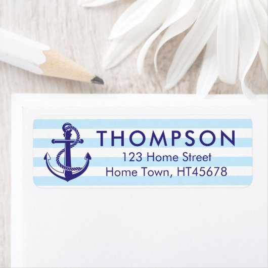 ネイビ航海のーブルーいかりストライプの差出人住所 ラベル (インサイチュ)