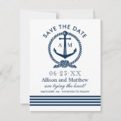 ネイビ航海のーブルーいかりストライプズ結婚ス セーブザデート (正面)