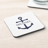 ネイビ航海のーブルーいかりパーソナライズされた名 コースター (左側)