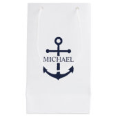 ネイビ航海のーブルーいかりパーソナライズされた名 スモールペーパーバッグ (正面)