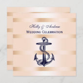 ネイビ航海のーブルーいかりピンクBG SQ結婚ズ 招待状 (正面/裏面)