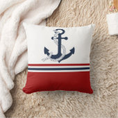 ネイビ航海のーブルーいかりブルーホワイト赤ストライプ クッション (ブランケット)