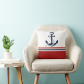 ネイビ航海のーブルーいかりブルーホワイト赤ストライプ クッション (椅子)