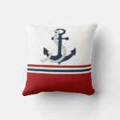 ネイビ航海のーブルーいかりブルーホワイト赤ストライプ クッション (裏面)