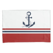 ネイビ航海のーブルーいかりブルーホワイト赤ストライプ 枕カバー (正面右)