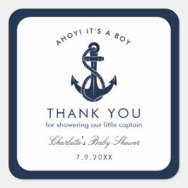 ネイビ航海のーブルーいかりベイビーシャワーありがとう スクエアシール
