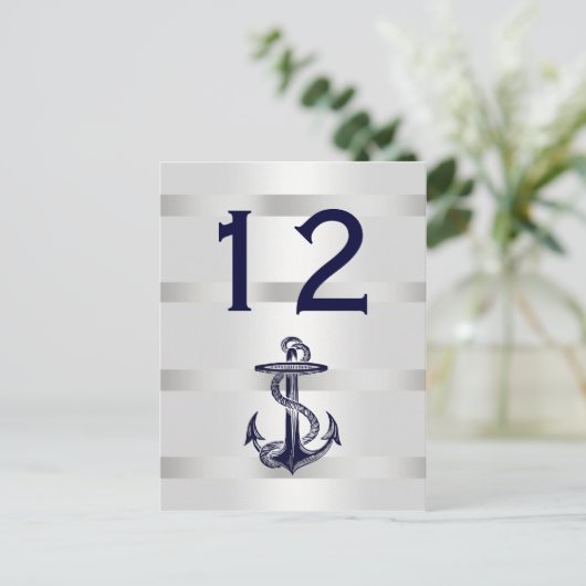 ネイビ航海のーブルーいかりホワイトBG Vテーブル番号 ポストカード (スタンド正面)