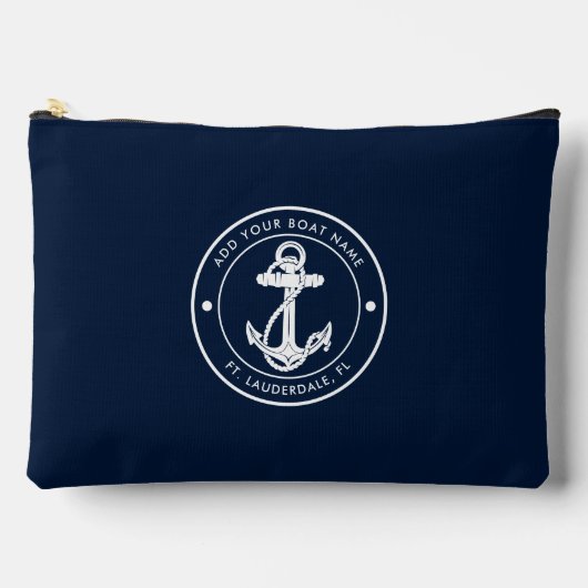 ネイビ航海のーブルーいかりボートネームカスタム アクセサリーポーチ (正面)