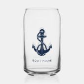 ネイビ航海のーブルーいかりボートネームカスタム ガラス缶 (正面)