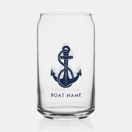 ネイビ航海のーブルーいかりボートネームカスタム ガラス缶 (正面)