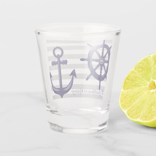 ネイビ航海のーブルーいかりボートホイールグレーストライプ ショットグラス (裏面)