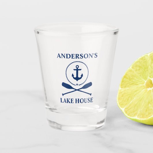 ネイビ航海のーブルーいかりロープオーズレイクハウス ショットグラス (正面)