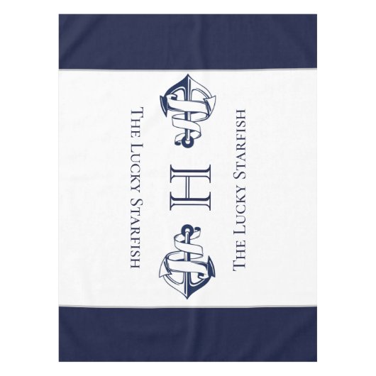 ネイビ航海のーブルーいかり沿岸モノグラムのタブ テーブルクロス (正面)